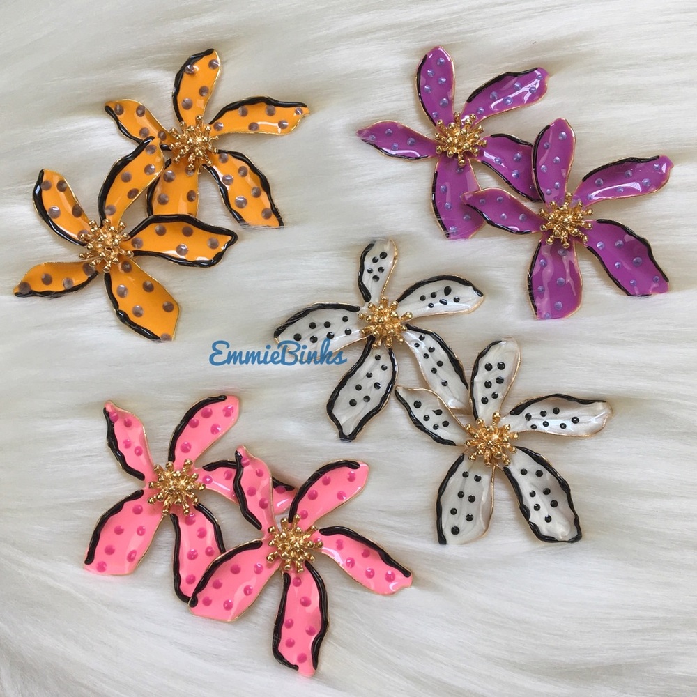 ✨3for$38 New Zara Enamel Floral Earrings ~ Floreat Statement Earrings - Picture 2 of 16